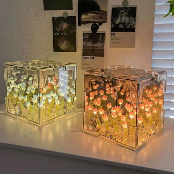 DIY Sea Cube Flower Tulip Lamp Kit Material Package Infinite Garden Acrylic Three-Dimensional Night Lamp Easy Assembly DIY Gift Gift for Girlfriends - Myphotomugs