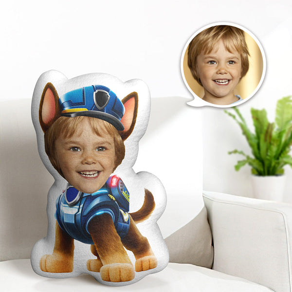 Custom Face Pillow Minime Blue Suit Dog Doll Personalized Photo Gifts for Kids - Myphotomugs
