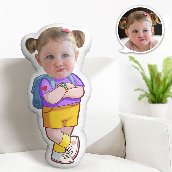Custom Face Pillow Minime Little Girl Doll Personalized Photo Gifts for Kids - Myphotomugs