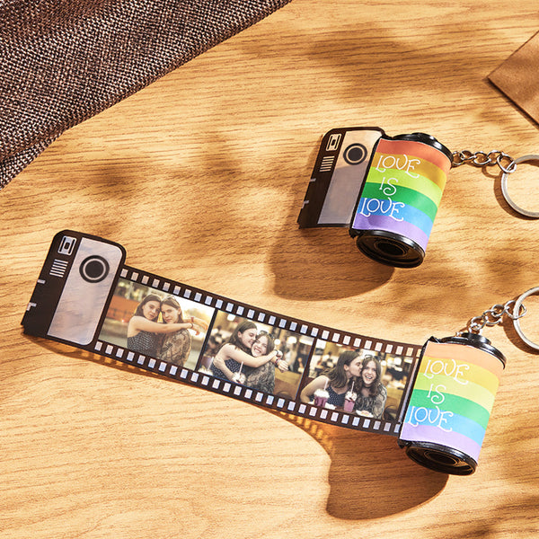 Custom Rainbow Film Roll Keychain Personalized Multiphoto Roll Keychain Gift for LGBT - customphotokeychain