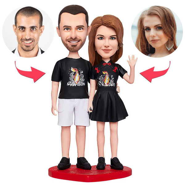 Valentines Gift Waving Lover Custom Bobblehead with Engraved Text - Myphotomugs