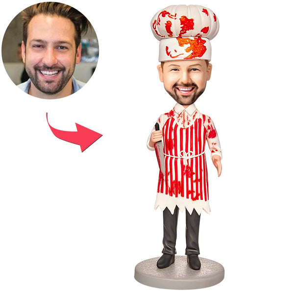 Halloween Male Creepy Chef Custom Bobblehead with Engraved Text - Myphotomugs