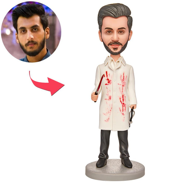 Halloween Doctor Holding Knife Custom Bobblehead with Engraved Text - Myphotomugs