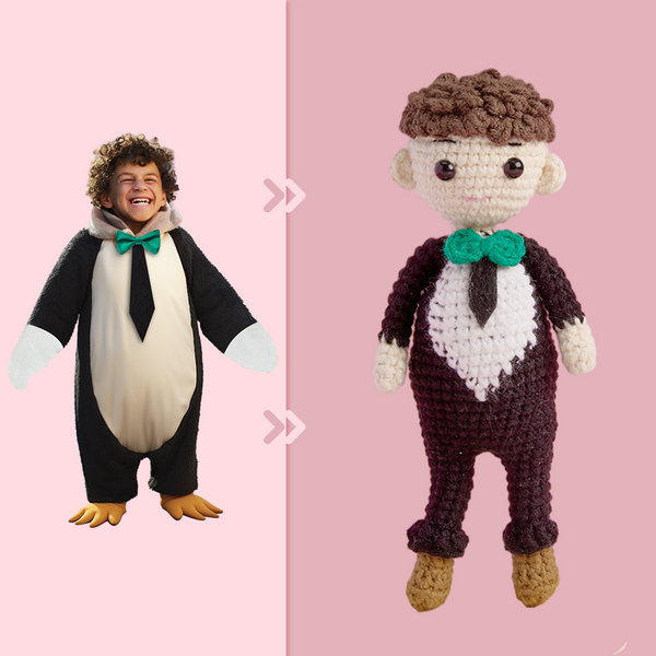 Full Body Customizable 1 Person Custom Crochet Doll Personalized Gifts Handwoven Mini Dolls - Penguin - Myphotomugs