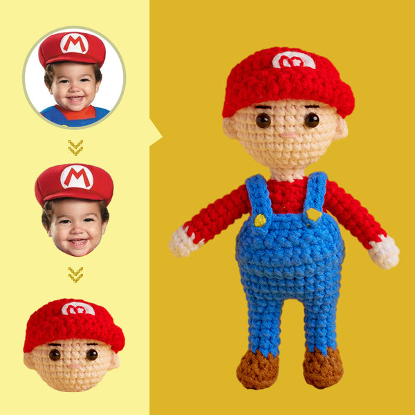 Custom Face Crochet Doll Personalized Gifts Handwoven Mini Dolls - Mario - Myphotomugs