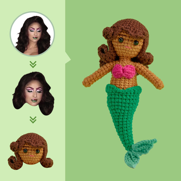 Custom Face Crochet Doll Personalized Gifts Handwoven Mini Dolls - Mermaid - Myphotomugs