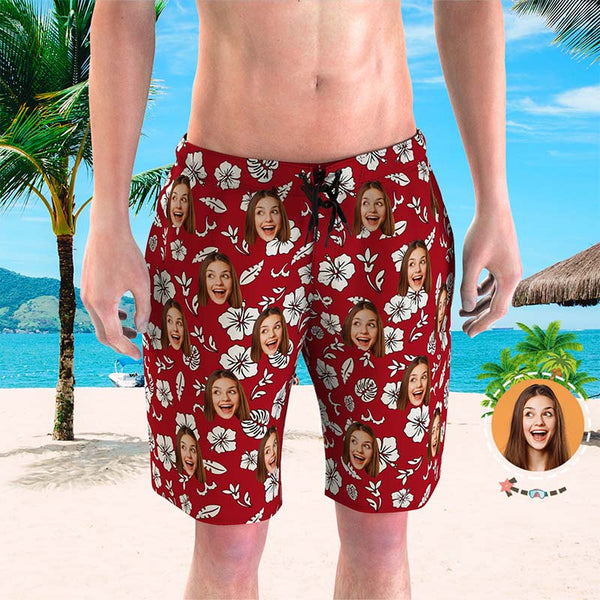 Custom Face Swim Trunks Mens Swim Trunks with Pictures - Red