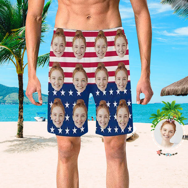 Custom Face Swim Trunks Mens Swim Trunks with Pictures - USA Flag