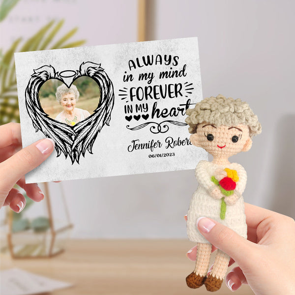 Personalized Crochet Doll Gifts Handmade Mini Look alike Dolls with Custom Memorial Card Always in My Mind - Myphotomugs