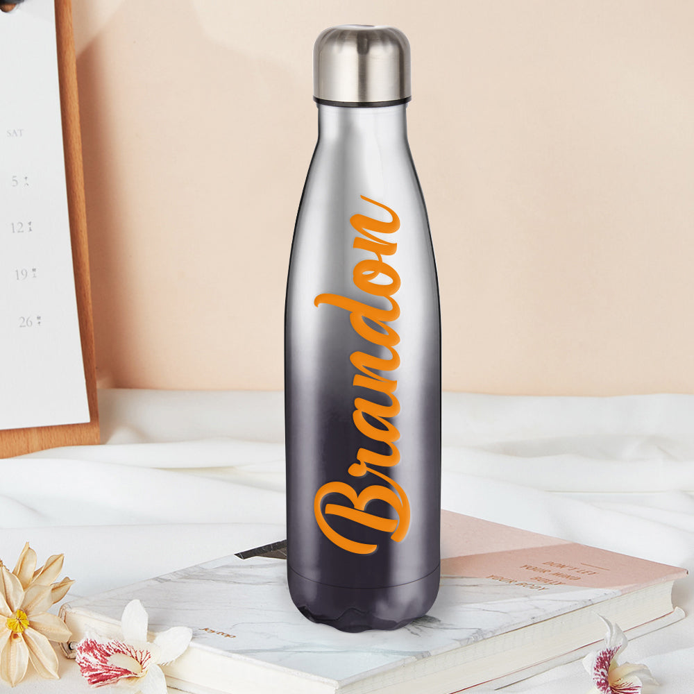 Custom Water Bottle Personalized Engraved Vacuum Insulated Stainless Steel Gym Bottle Thermal or Chilly Water Flask 500ml Silver Black