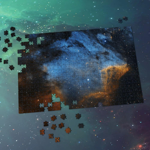 Space Themed Jigsaw Puzzle Starry Sky For Adults And Kids - Blue And Earthy Yellow Nebula