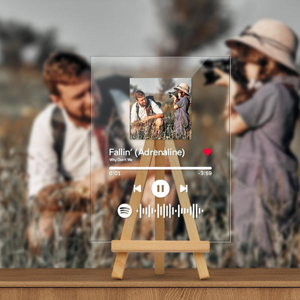 Spotify Acrylic Glass Art Custom Photo Scannable Music Plaque With Wooden Stand Best Photo Gift For Father