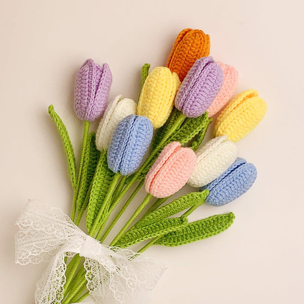 Tulip Crochet Flower Handmade Knitted Flower Gift for Lover - Myphotomugs