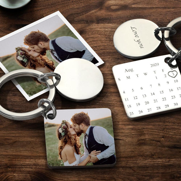 Custom Photo Engraved Calendar Key Chain Keyring | Gift For Couple