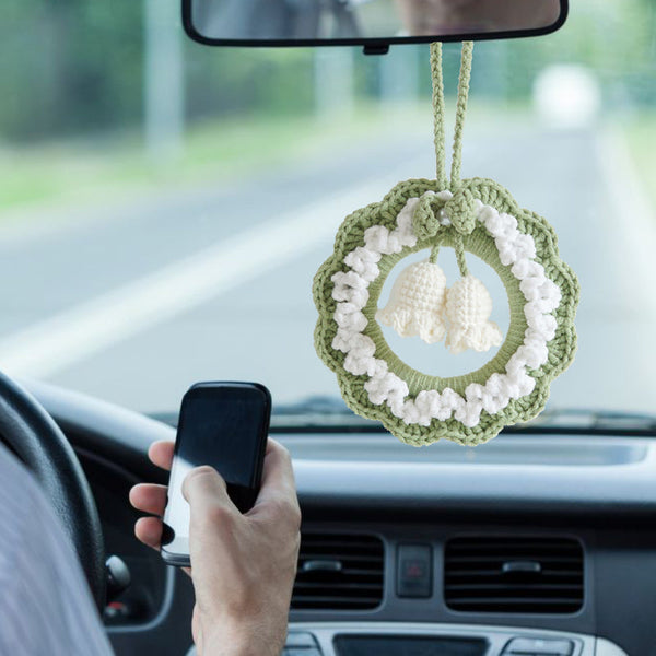 Crochet Flower Car Mirror Hanging Plant Knitted Flowers Car Decor Accessories - Myphotomugs