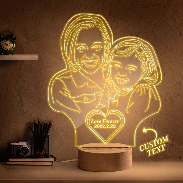 Custom Heart-shaped Engraved 3D Photo Lamp Led Personalized Night Light Gift for Mom