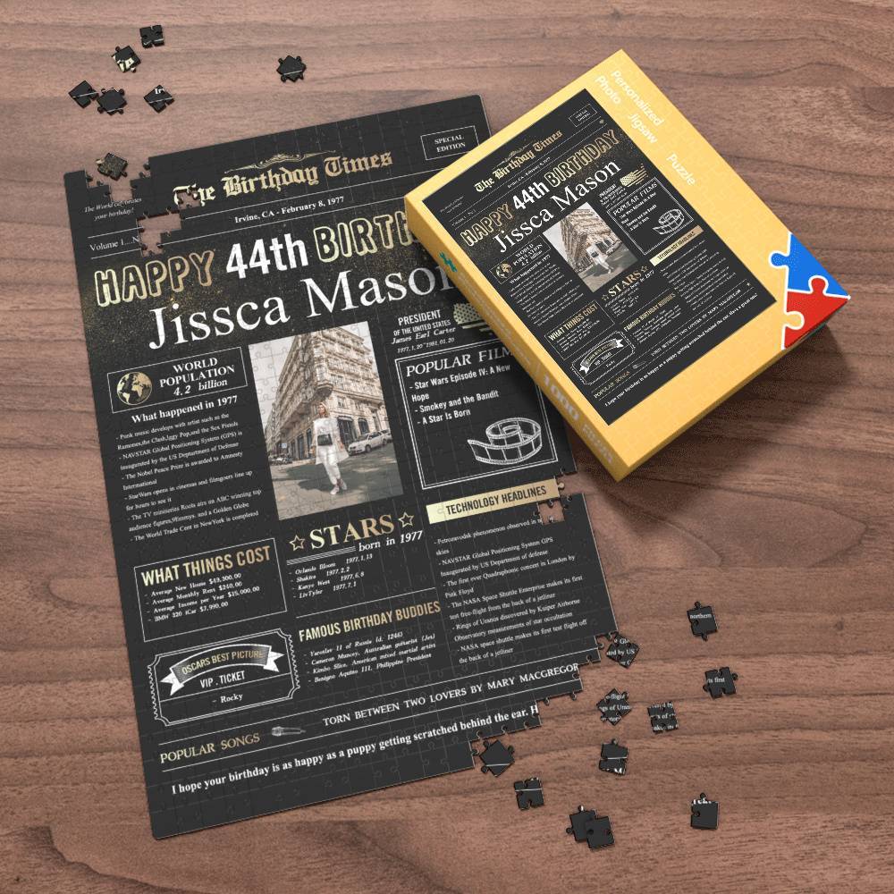 100 Years History News Custom Photo Jigsaw Puzzle Newspaper Decoration 44th Anniversary Gift  44th Birthday Gift Back in 1977